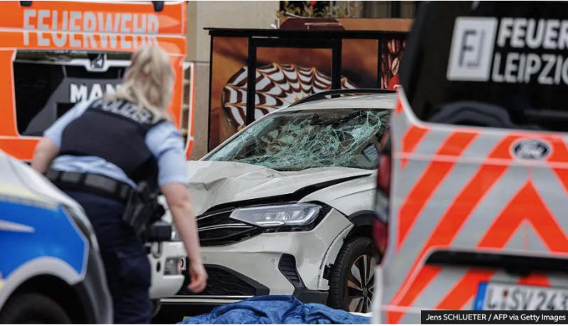Two killed and many injured after car driven into crowd in German city of Leipzig